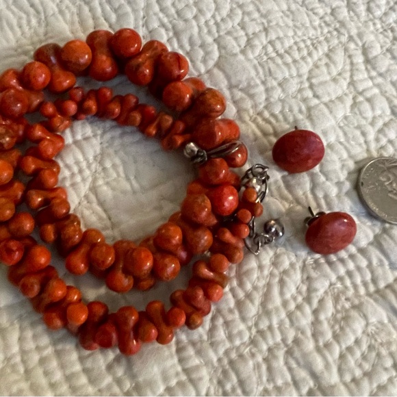 Jay King bold Red/orange sponge coral necklace and earring set - Picture 3 of 3